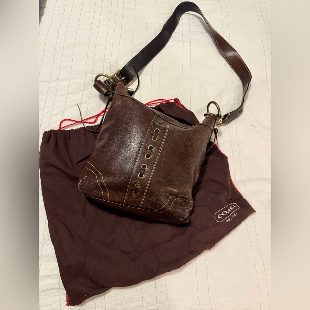 Vintage YTK Coach Brown Leather Shoulder Bag satchel